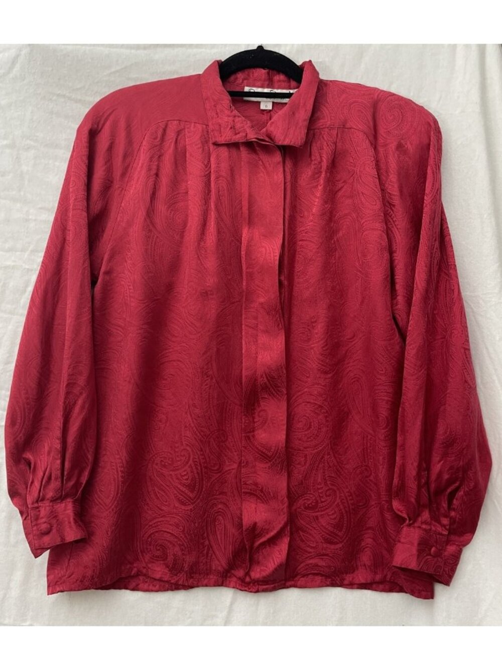 Oscar de la Renta Expressions Women's Size 8 Red Button Up Front Paisley